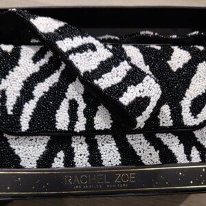 RACHEL ZOE BLACK AND WHITE ZEBRA PRINT BEADED SHOULDER BAG NWT
